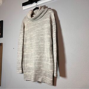 Banana Republic Cowl Neck Sweater Chunky Tunic Gray Cream Merino Wool Blend S